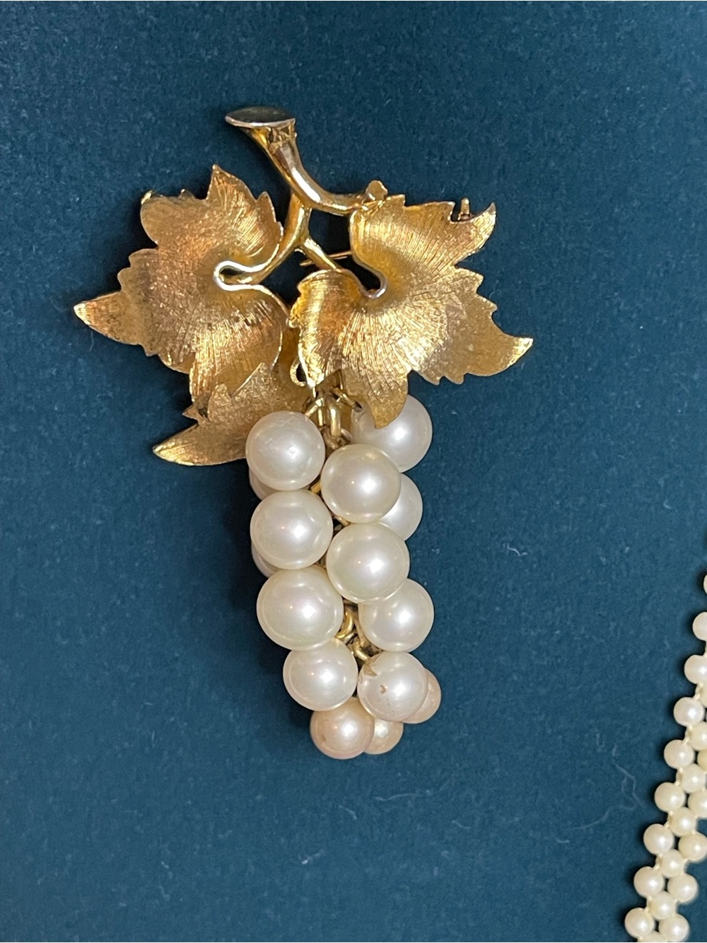 Vintage faux pearl grape brooch